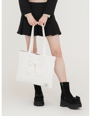 Lapin Corduroy Ribbon Bag 라팡 코듀로이 리본 에코백 - Snow White