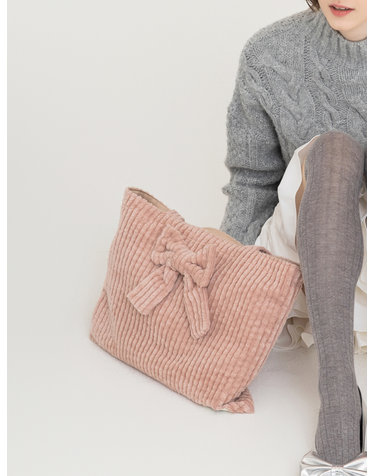 Lapin Corduroy Ribbon Bag 라팡 코듀로이 리본 에코백 - Baby Pink