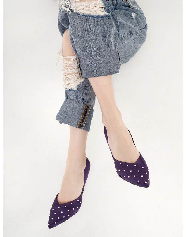 에뗄린 Luna Pearl on the Satin Stilettoes 루나 펄 온더 사틴 스틸레토 5 7 9cm - Purple 착용컷