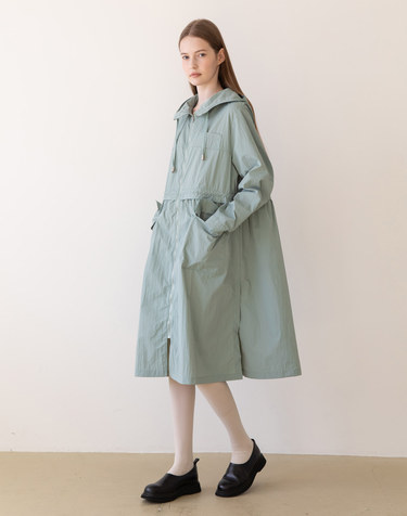 Hooded zip up outer dress - Mint