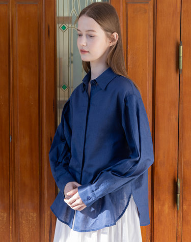 Pintuck sleeve shirt - Navy