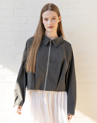Pintuck collar jacket - Charcoal