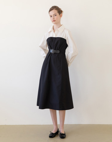 Layered belt dress - Black