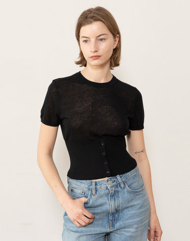 Roundeeck button up knit - Black