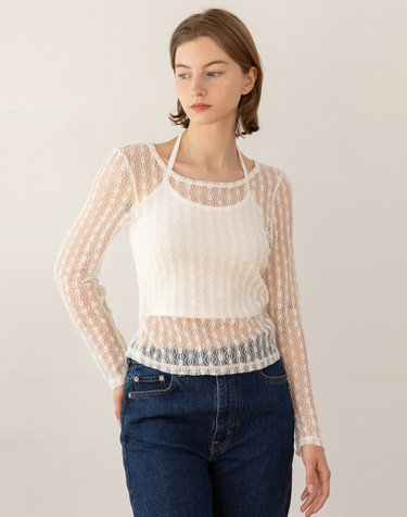 Lace roundneck set - White