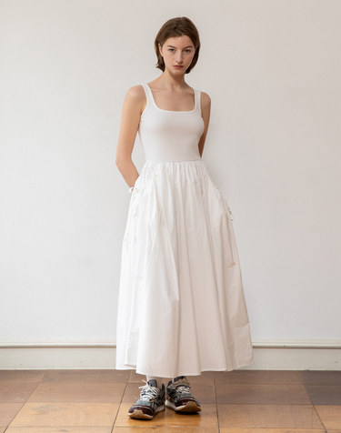 Sleeveless mix dress – White