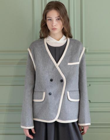 Handmade nocollar half coat_2color