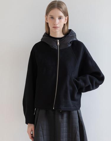 Wool Crop Hooded Zip-up Jacket_Black