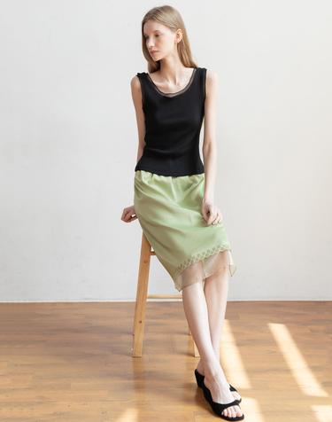 Layered satin banded skirt_Olive