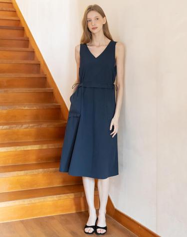 Sleeveless v-neck string dress_2color