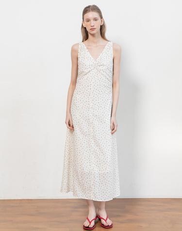 Sleeveless flower slim dress_Cream