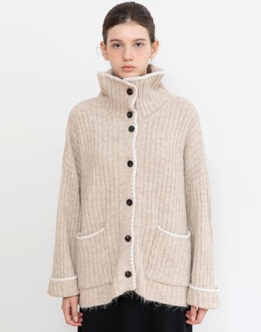 High-neck roll-up cardigan_2color