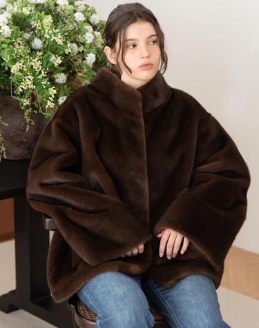 Faux mink fur half jacket_2color
