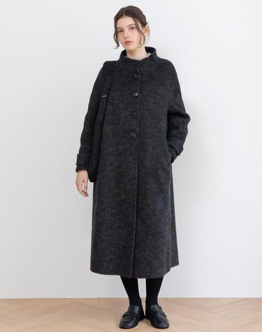 Stand collar wool long coat_CHARCOAL