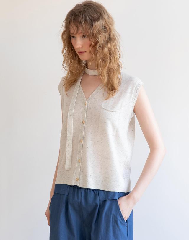 제이마크뉴욕 Sleeveless string cardigan_2color 착용컷