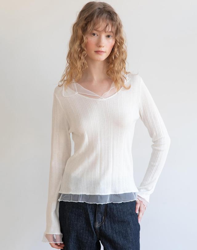 제이마크뉴욕 Lace layered vneck knitwear_3color 착용컷