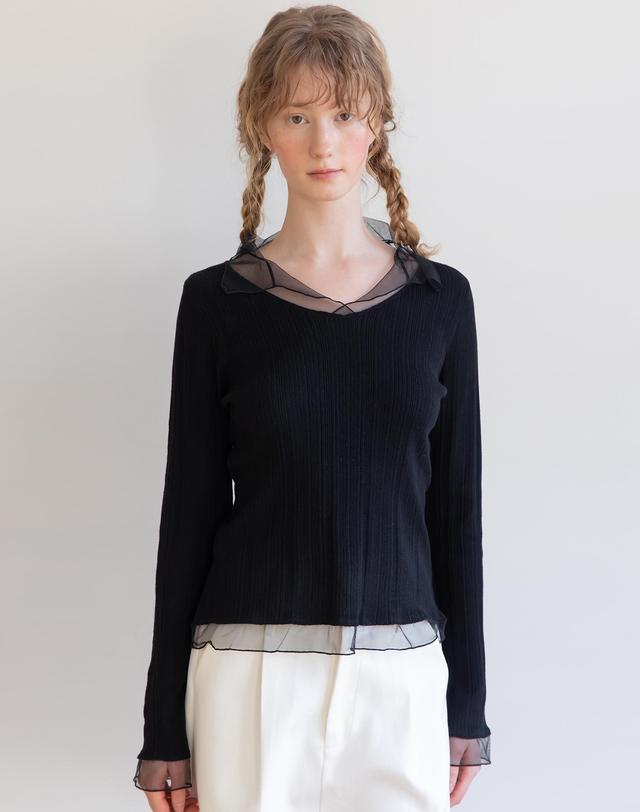 제이마크뉴욕 Lace layered vneck knitwear_3color 착용컷