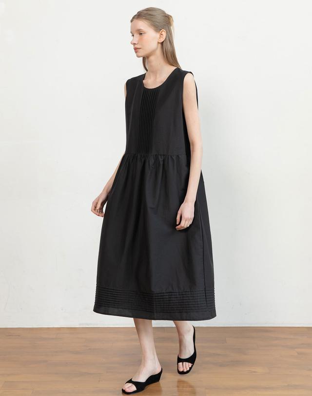 제이마크뉴욕 Sleeveless round-neck pintuck dress_2color 착용컷