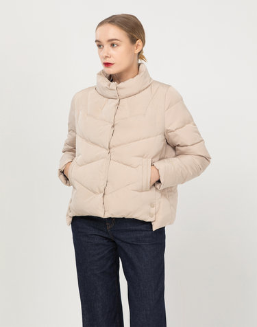 High neck slit down padding - Beige