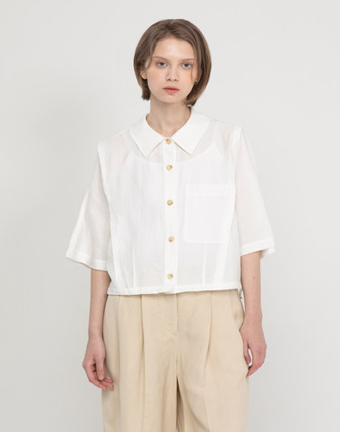 Cropped stitch shirt - White