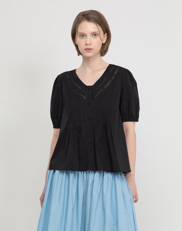 V-neck puff sleeve blouse - Black