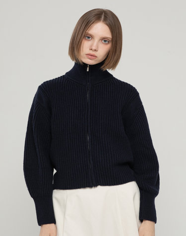 Wool high-neck cardigan - Navy
