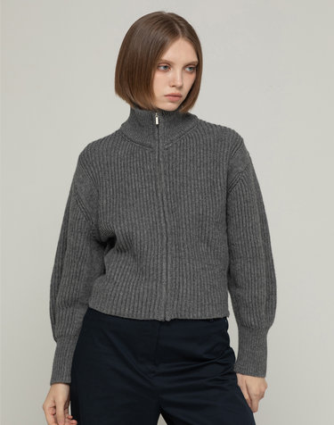 Wool high-neck cardigan - Gray