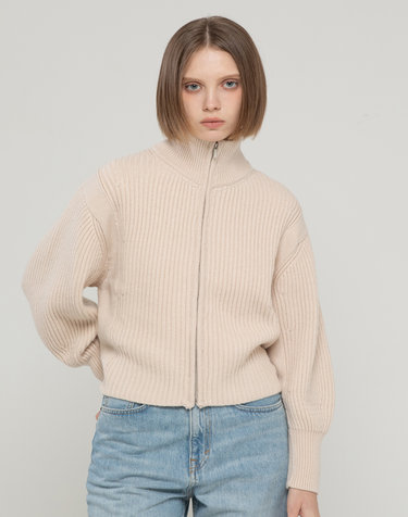 Wool high-neck cardigan - Ivory