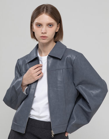 Artificial leather zipper jacket - Gray