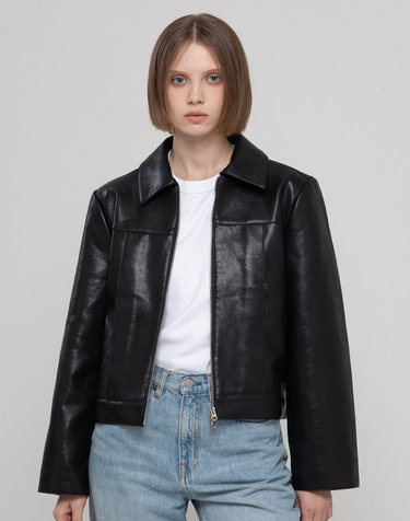 Artificial leather zipper jacket - Black
