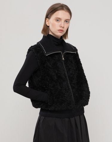 Lambswool knit collar vest – Black