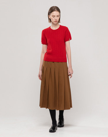 Pleats banding skirt - Brown