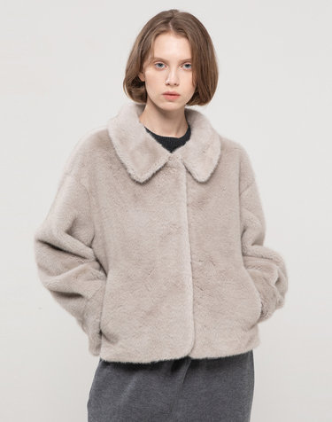 Round collar mink fur jacket - Gray