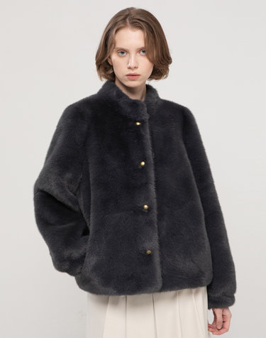 Stand collar mink fur jacket - Navy