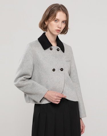 Double-burton wool cropped jacket - Gray