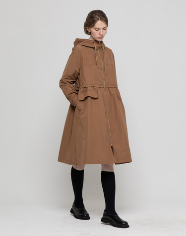 Hooded zip up outer - Camel