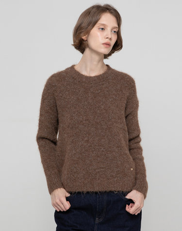 Solid wool boucle knitwear - Brown