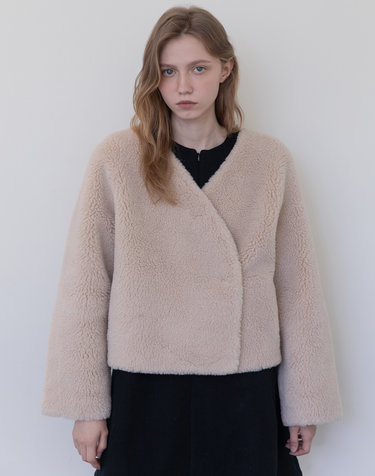 Lambswool nocollar jacket - Beige
