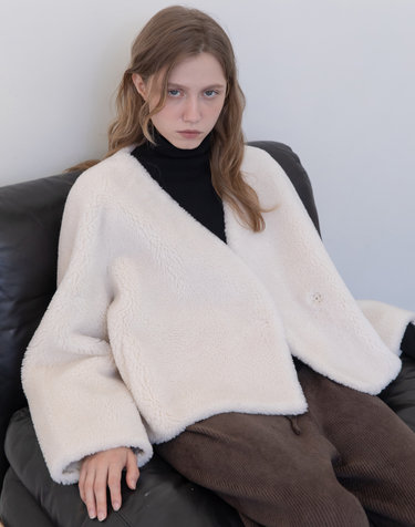 Lambswool nocollar jacket - Ivory