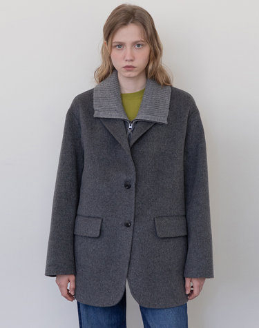 Wool knit collar half jacket - Gray