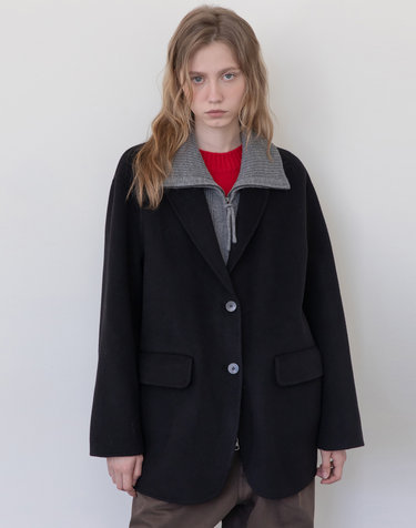 Wool knit collar half jacket - Black