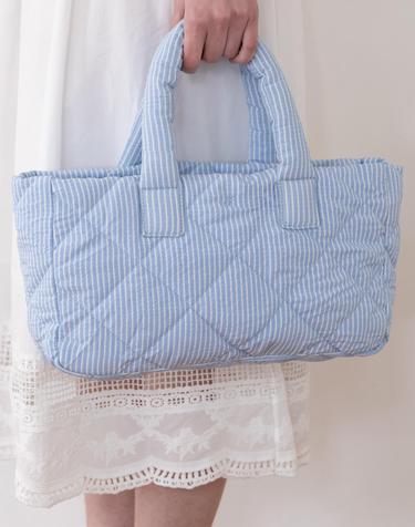 Stripe padded tote bag - Sky Blue