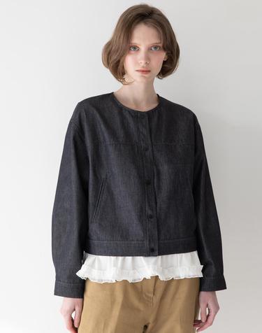Round collar denim jacket - Blue