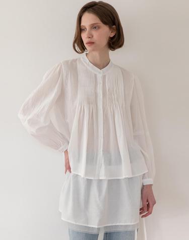 Pintuck lace blouse - White