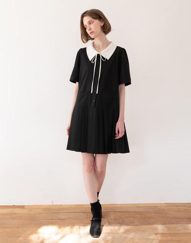 Pleats ribbon dress - Black