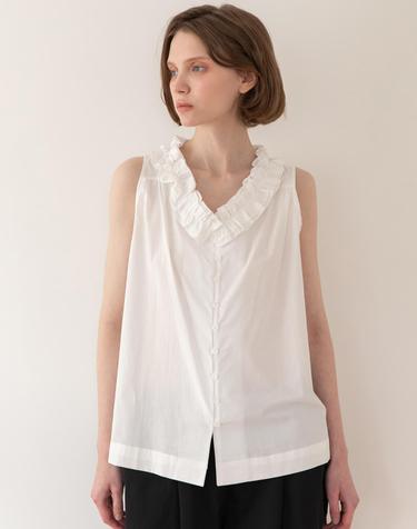 Sleeveless frill blouse - White