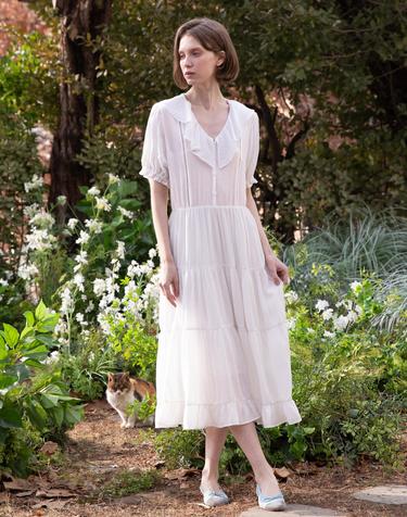 Romantic shirring dress - White
