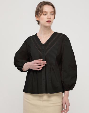V-neck cotton blouse - Black