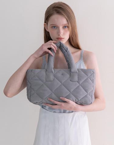 Stripe padded tote bag - Black
