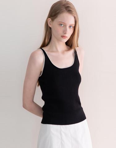 Sleeveless slim knit top - Black